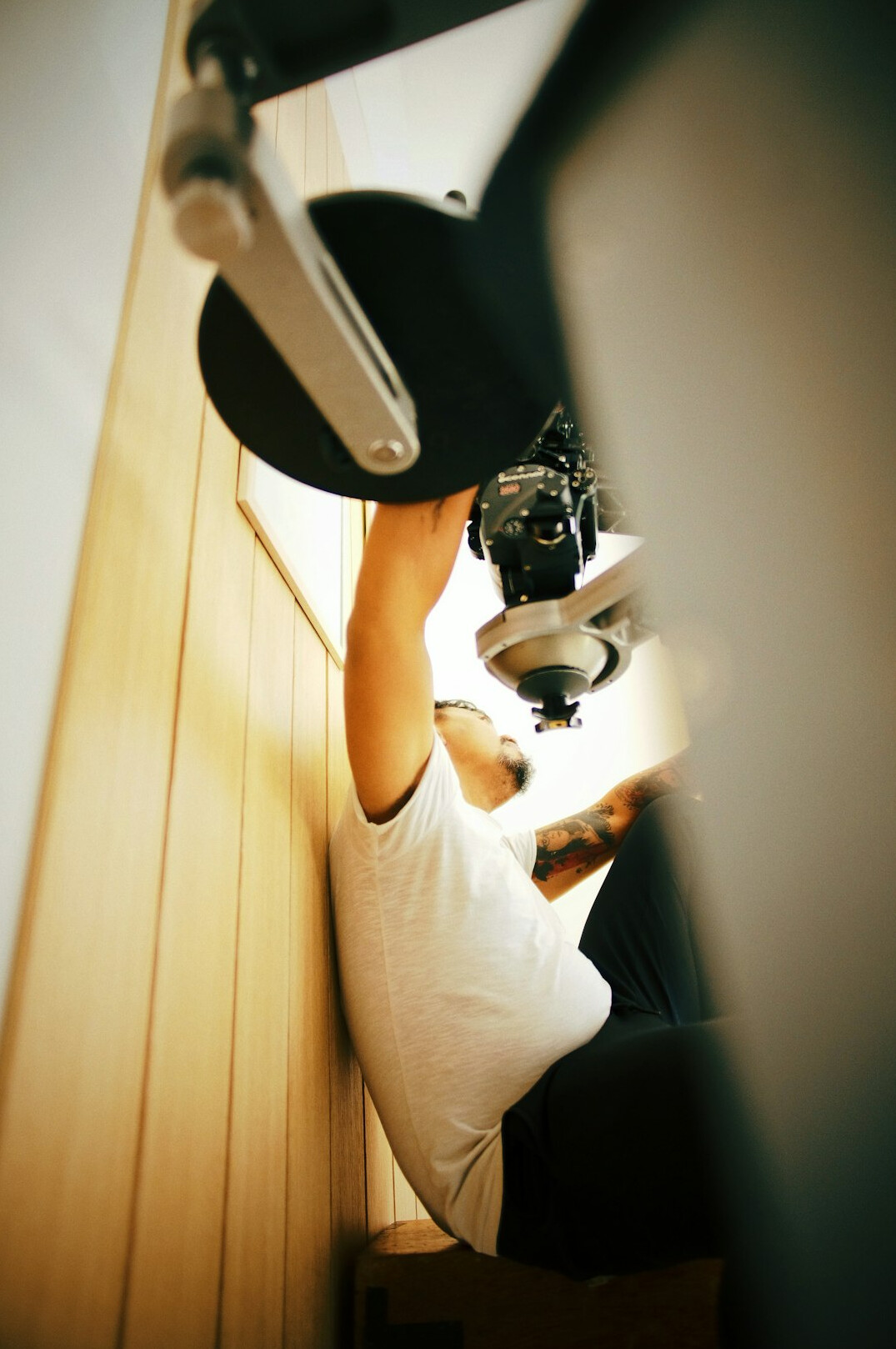 man checking security camera